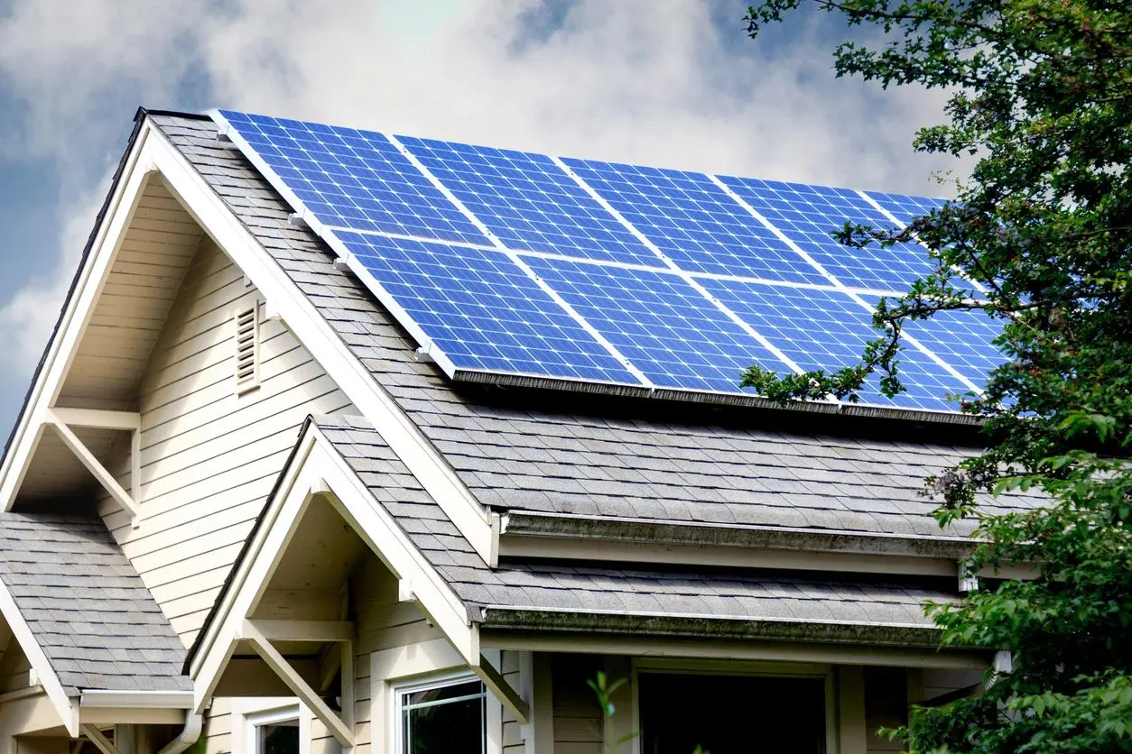 A house with solar panels on the roof.